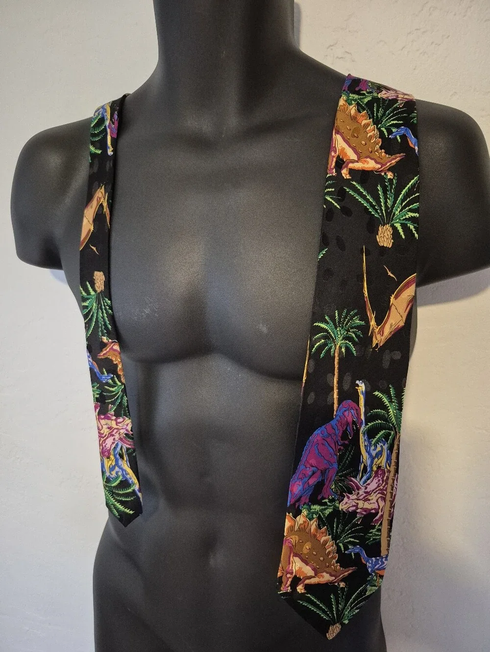 Vintage 90s Tropical Silk Dinosaur Print Tie